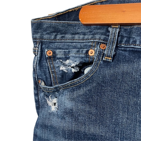 Levi's 501 Jeans Distressed Cropped Button Fly Blue Size 34 Waist Hight Waist - Picture 8 of 8